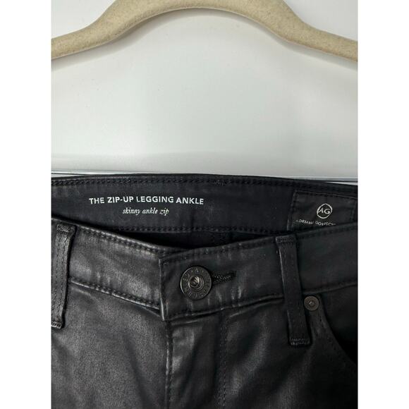 AG Zip-Up Legging Ankle Coated Black Jeans 27 Skinny Sleek Faux Leather - Picture 6 of 10